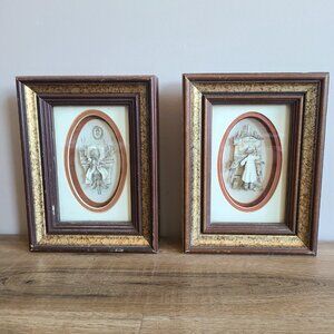 3D cut outs paper art. Set of 2 framed pictures. Girl paying piano and artist.